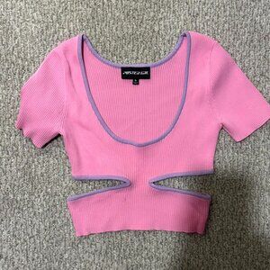 Poster Girl (Dolls Kill) Pink Cut-Out Ribbed Crop Top, Size S